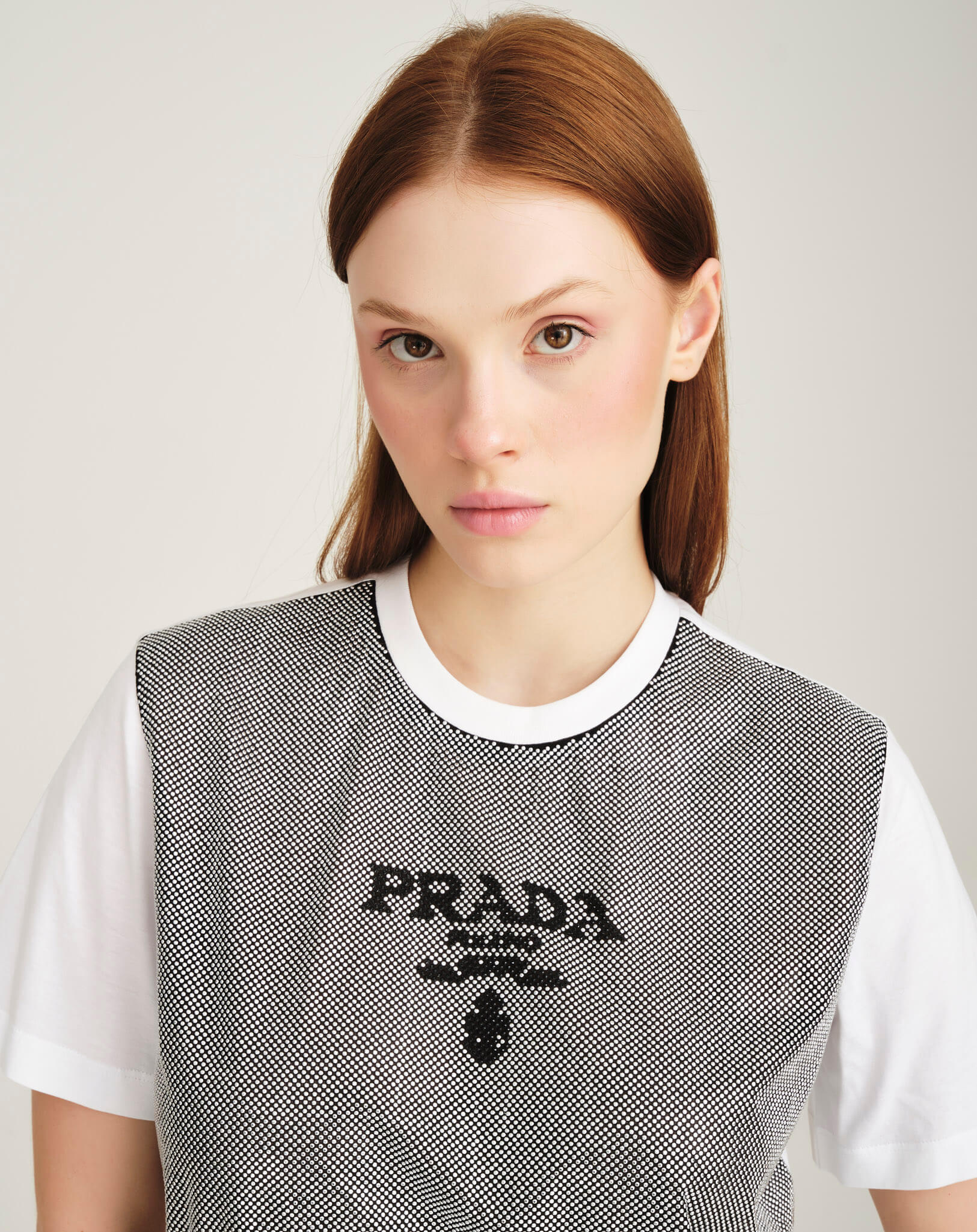 Prada - Rhinestone Studded Chiffon Jersey Tshirt S